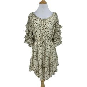 Fate Dress Womens S Small Off Shoulder Ruffle Tiered Mid Sleeves Waist Tie Boho